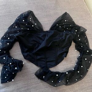 Elegant Black Corset Top with Sheer Sleeves